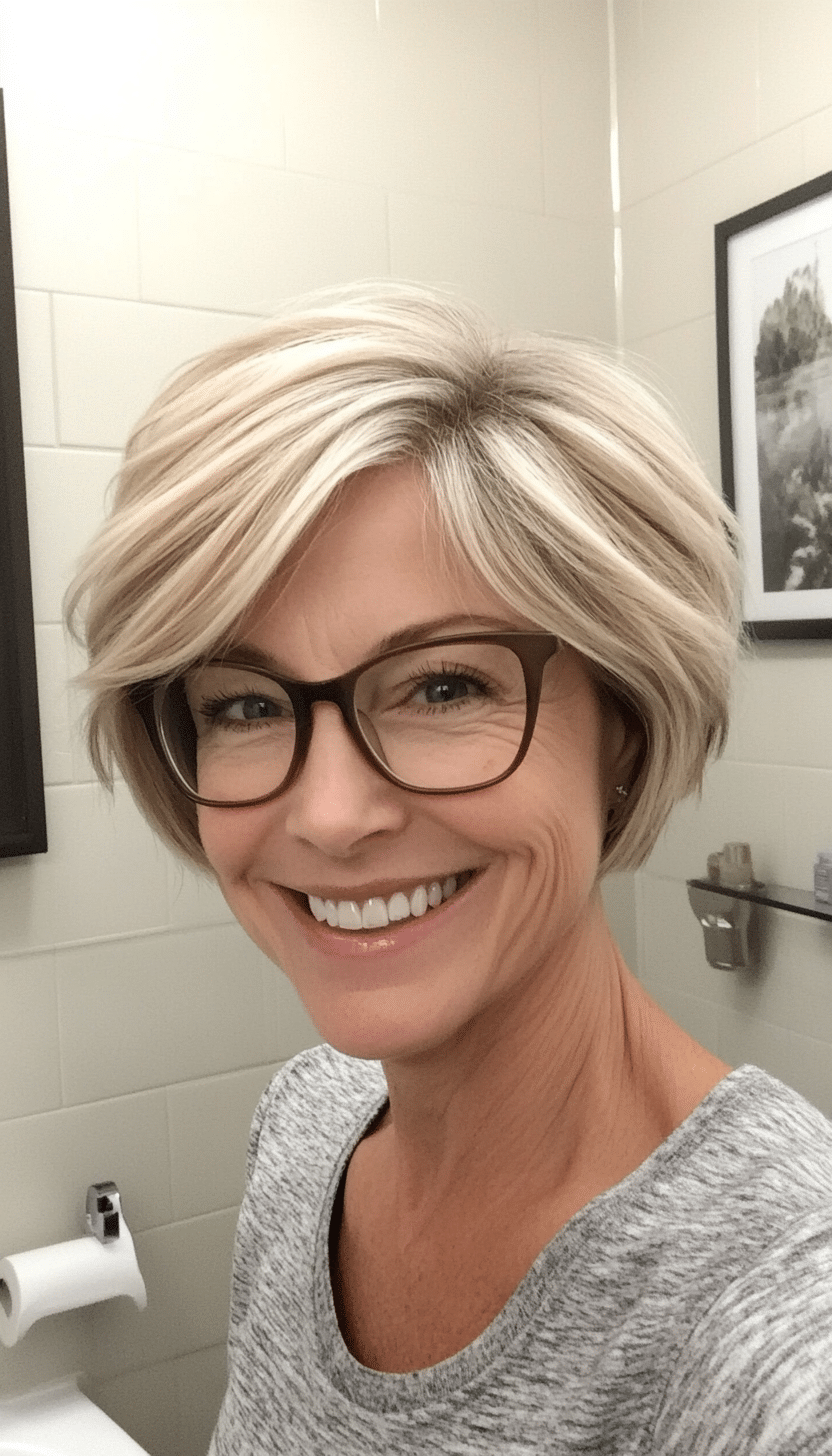 9. Ash Blonde Layered Bob (Short Hairstyles For Women Over 60 With Glasses) - Short Hairstyles For Women Over 60 With Glasses