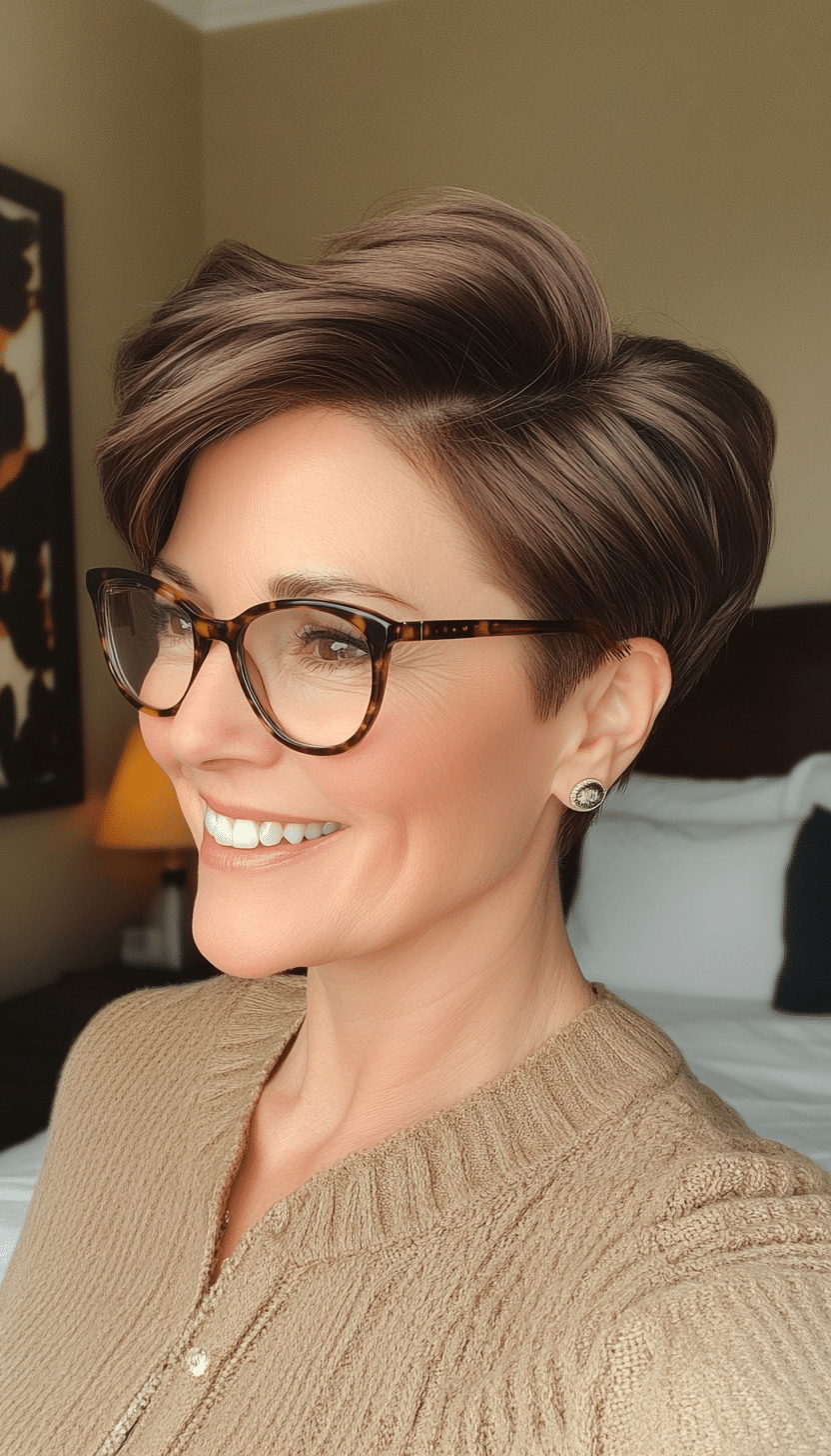 16. Dark Cocoa Short Crop (Short Hairstyles For Women Over 60 With Glasses) - Short Hairstyles For Women Over 60 With Glasses