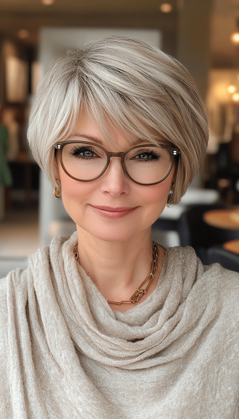 19. Sandy Blonde Layered Cut (Short Hairstyles For Women Over 60 With Glasses) - Short Hairstyles For Women Over 60 With Glasses