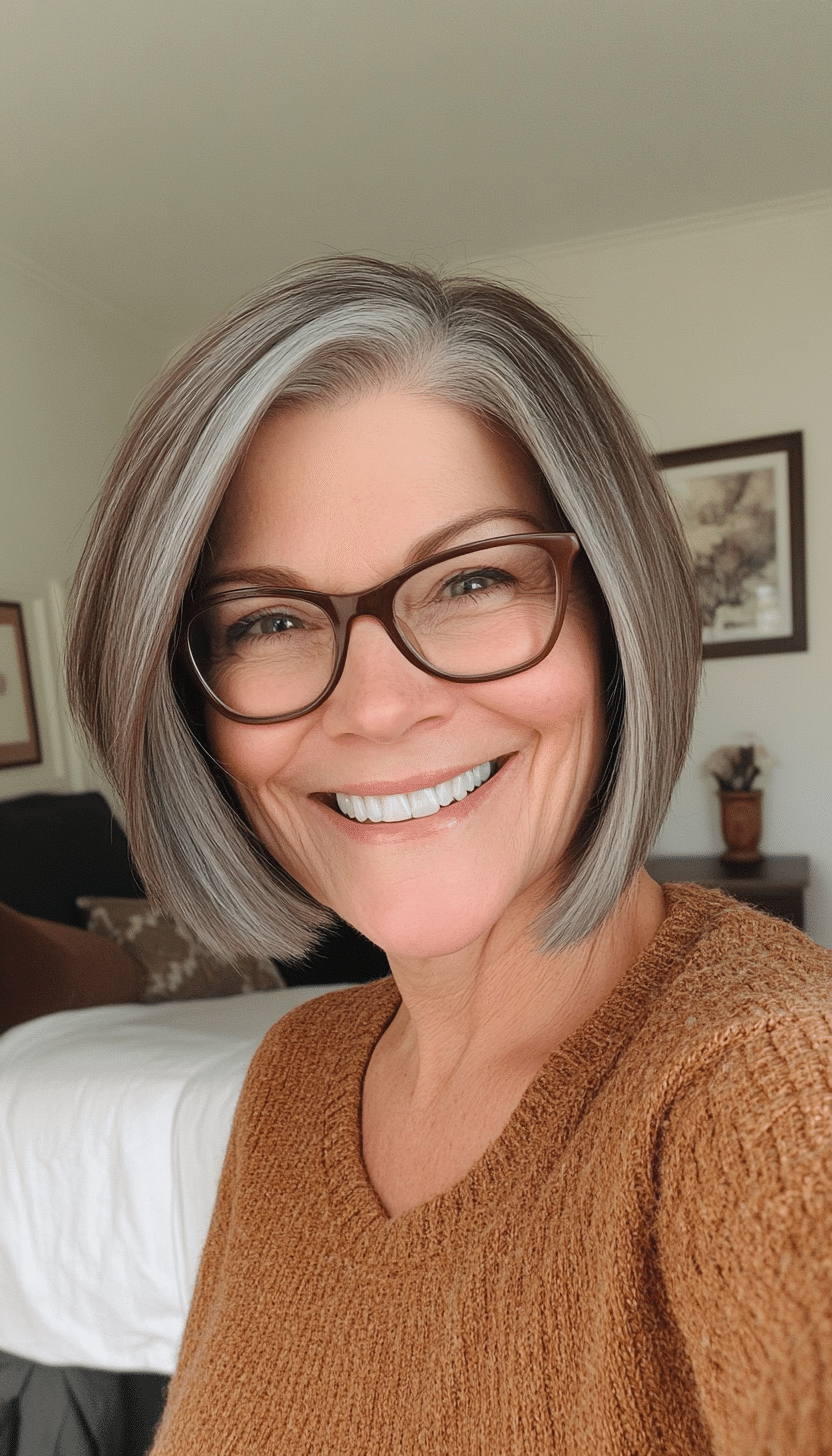 20. Chocolate and Gray Blend Bob (Short Hairstyles For Women Over 60 With Glasses) - Short Hairstyles For Women Over 60 With Glasses