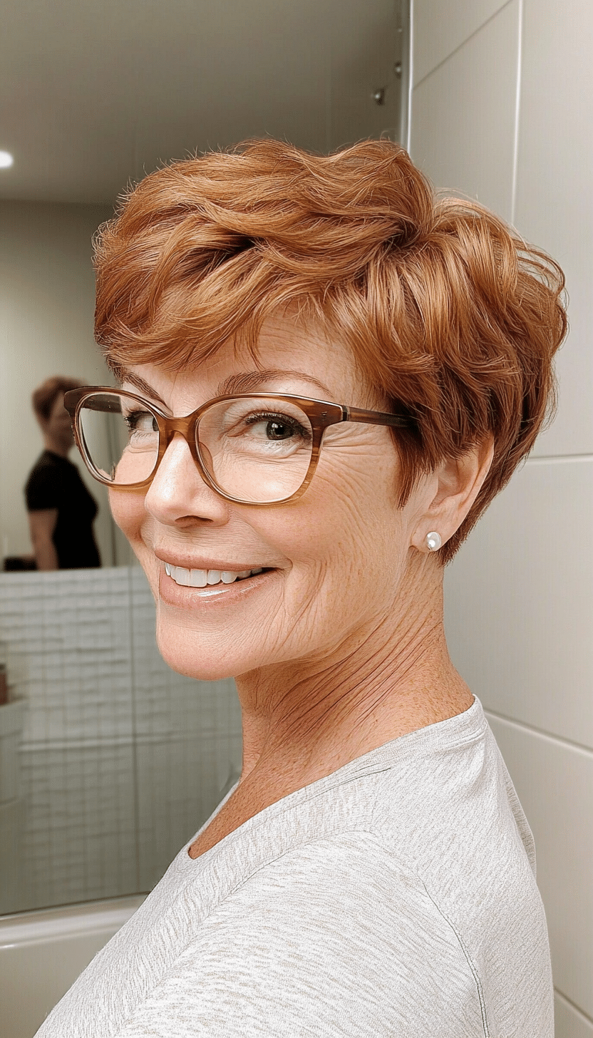 21. Soft Auburn Short Cut (Short Hairstyles For Women Over 60 With Glasses) - Short Hairstyles For Women Over 60 With Glasses