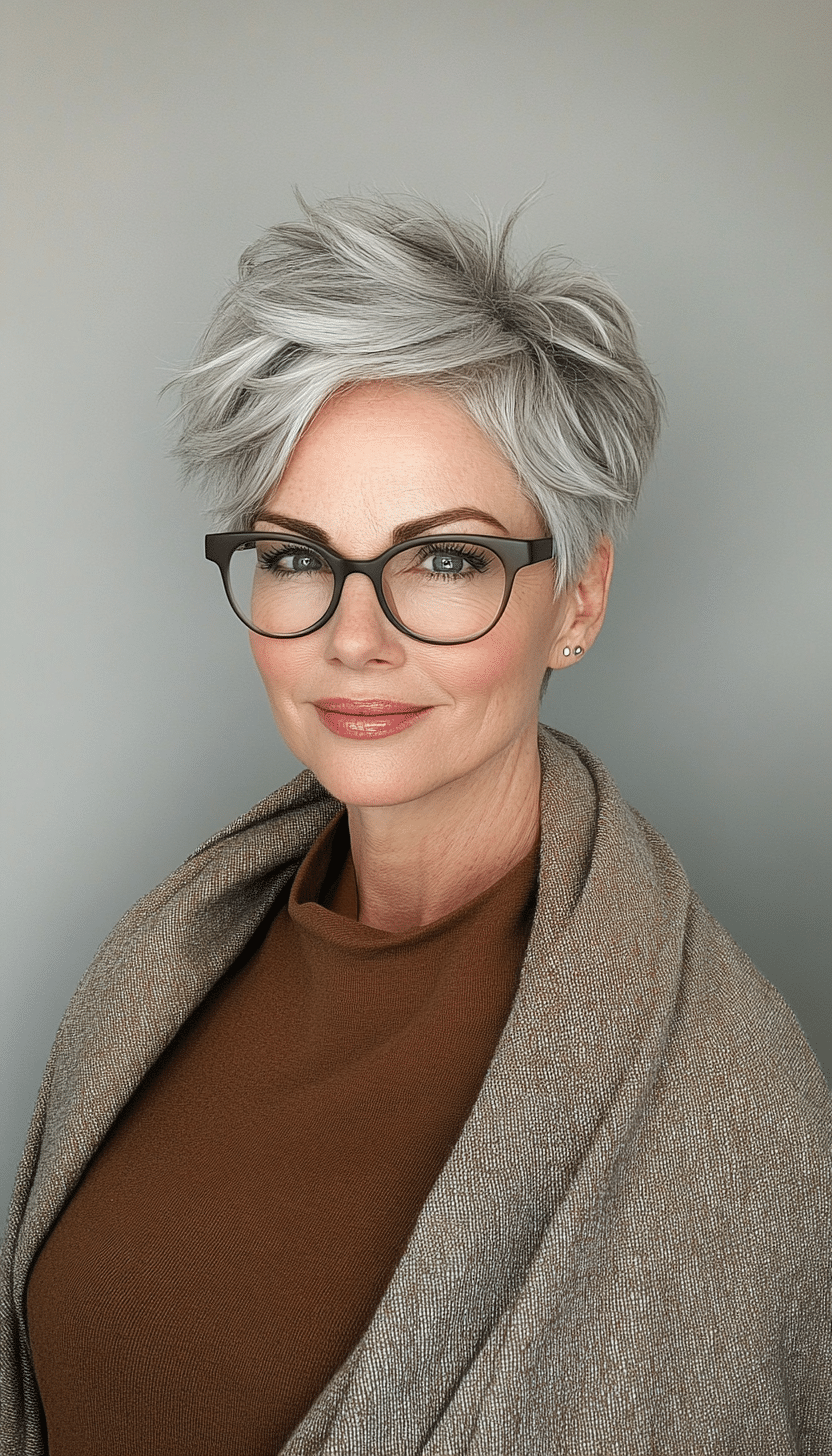 22. Subtle Gray Undercut Pixie (Short Hairstyles For Women Over 60 With Glasses) - Short Hairstyles For Women Over 60 With Glasses