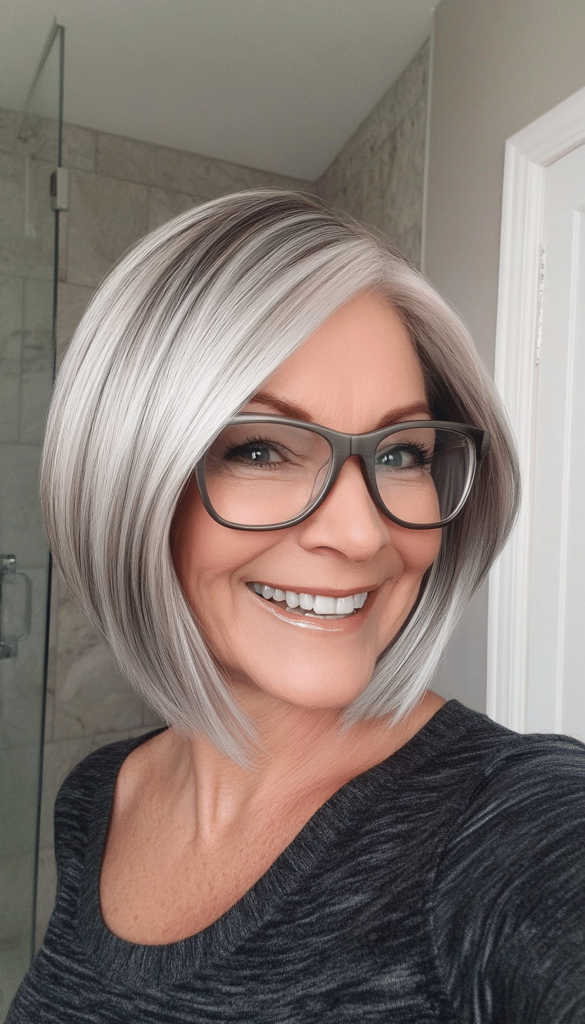 24. Silver and Charcoal Tapered Bob (Short Hairstyles For Women Over 60 With Glasses) - Short Hairstyles For Women Over 60 With Glasses