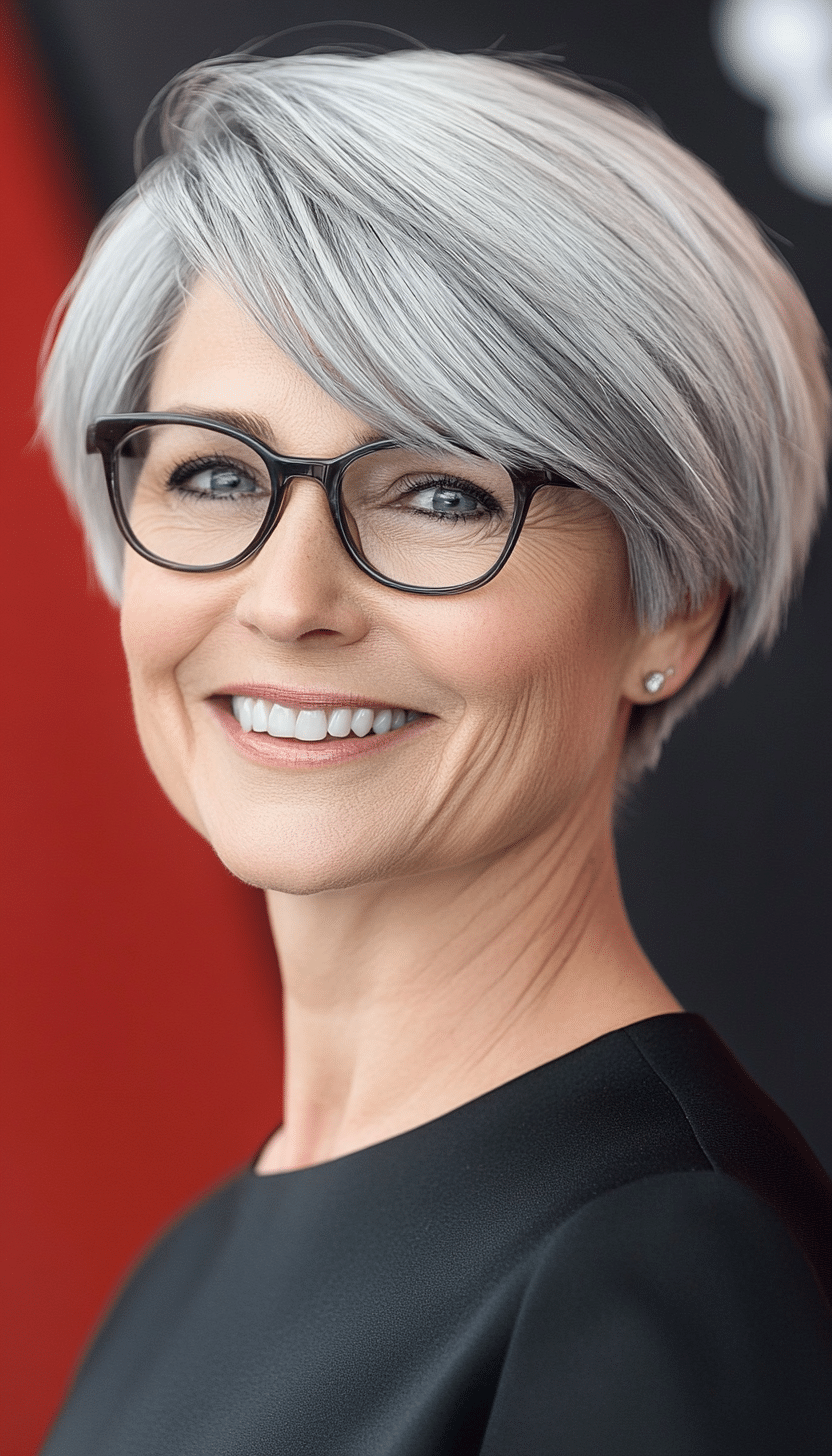 26. Icy Silver Pixie with Side Bangs (Short Hairstyles For Women Over 60 With Glasses) - Short Hairstyles For Women Over 60 With Glasses