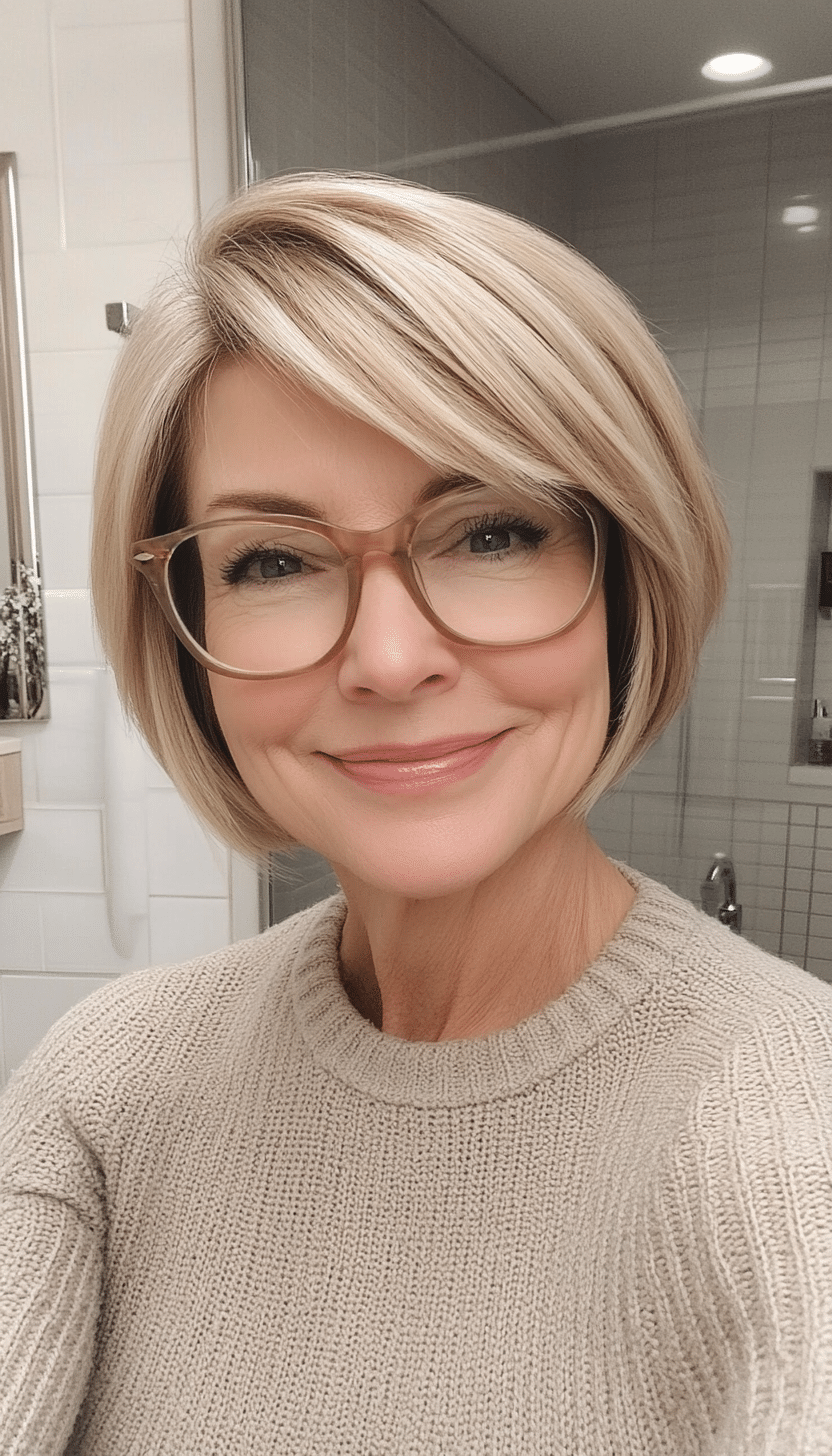 27. Soft Beige Blonde Short Bob (Short Hairstyles For Women Over 60 With Glasses) - Short Hairstyles For Women Over 60 With Glasses