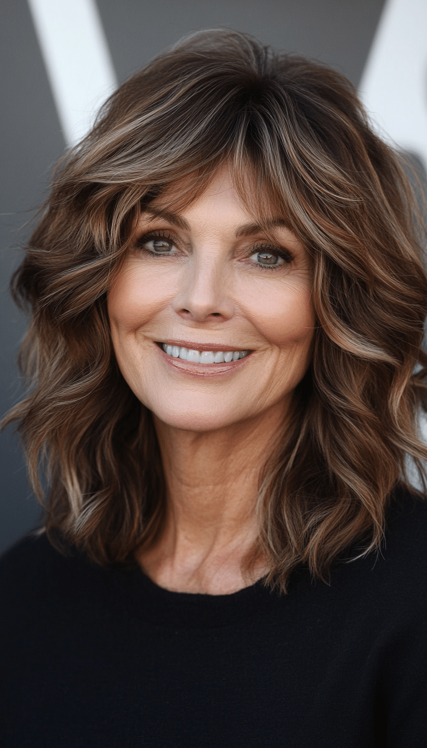 6. Soft Caramel Wavy Shag (Shag Haircuts For Women Over 50) - Shag Haircuts For Women Over 50