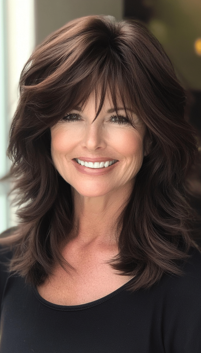 7. Dark Chocolate Choppy Shag (Shag Haircuts For Women Over 50) - Shag Haircuts For Women Over 50