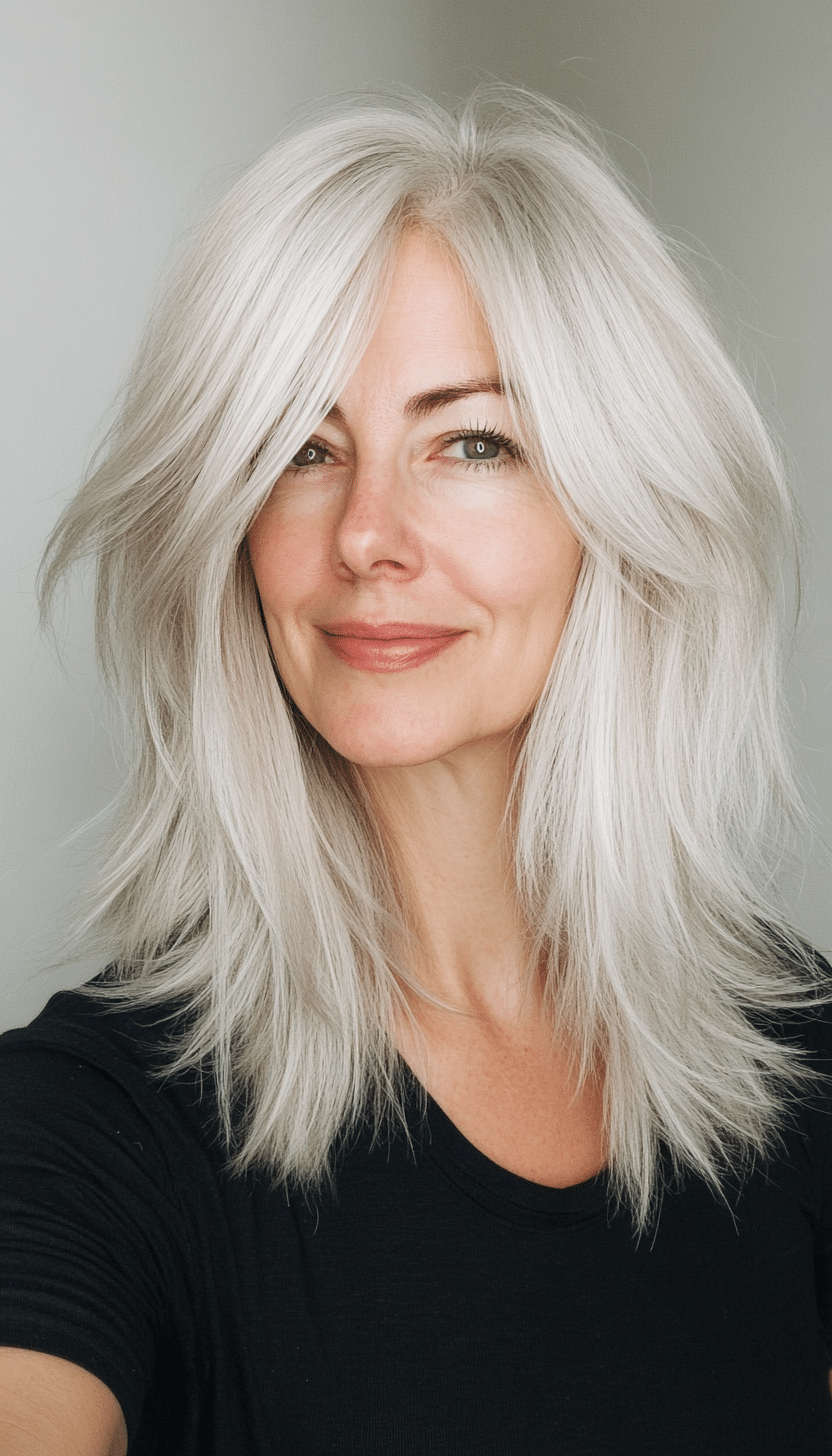8. Icy Platinum Wispy Shag (Shag Haircuts For Women Over 50) - Shag Haircuts For Women Over 50