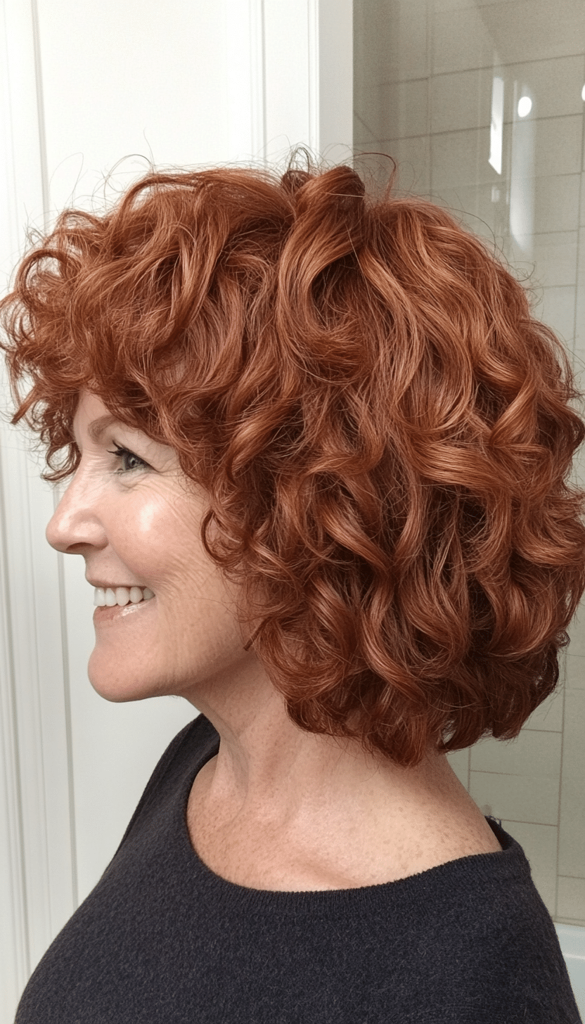 9. Warm Auburn Curly Shag (Shag Haircuts For Women Over 50) - Shag Haircuts For Women Over 50