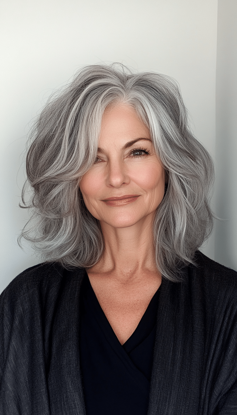 11. Smoky Gray Textured Shag (Shag Haircuts For Women Over 50) - Shag Haircuts For Women Over 50