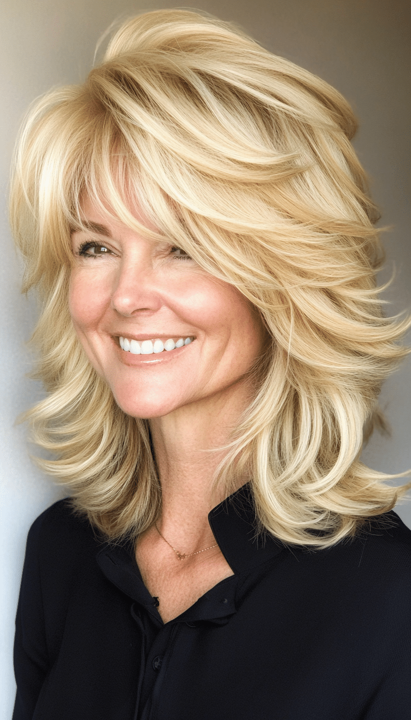 12. Buttery Blonde Layered Shag (Shag Haircuts For Women Over 50) - Shag Haircuts For Women Over 50