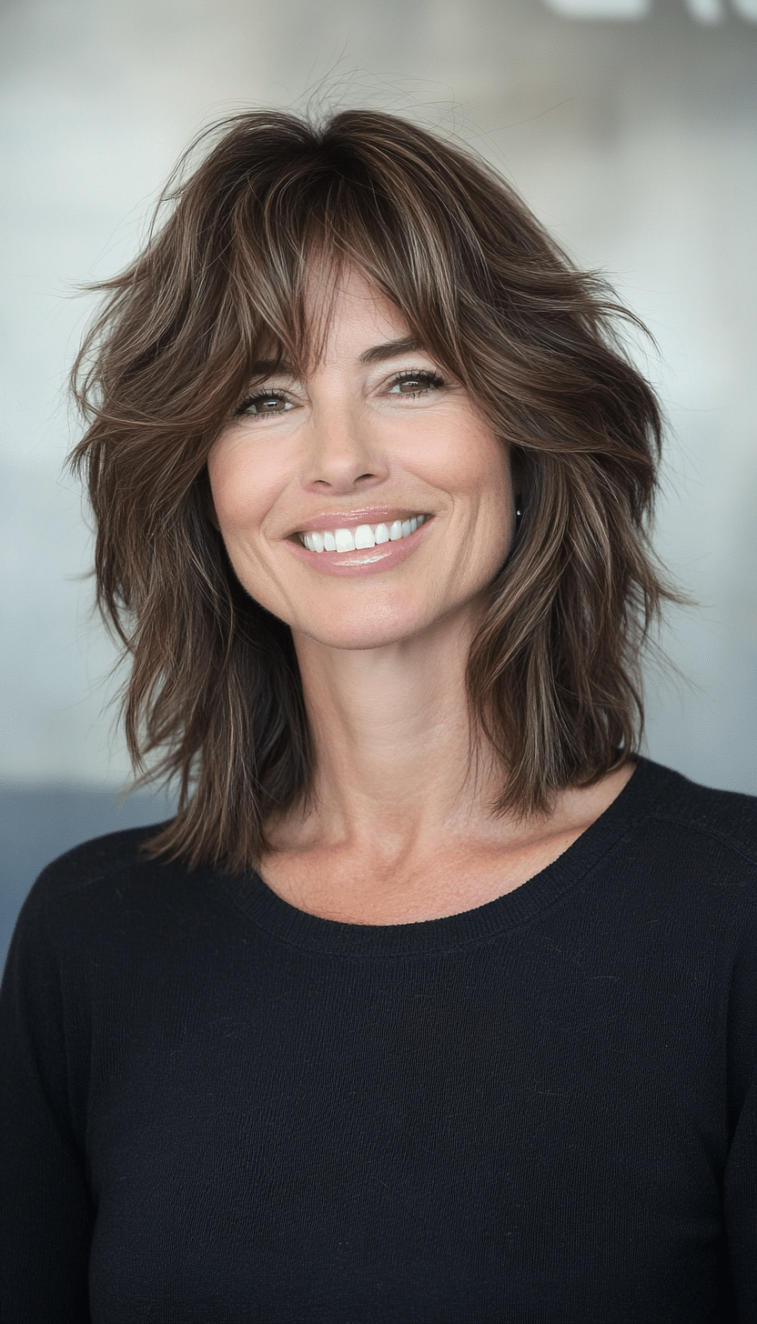 14. Cool Ash Brunette Razored Shag (Shag Haircuts For Women Over 50) - Shag Haircuts For Women Over 50