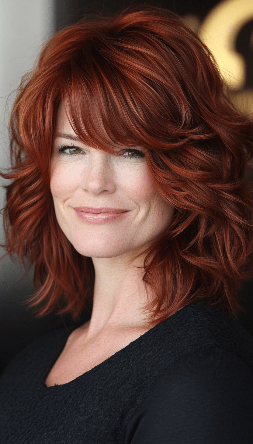 18. Rich Mahogany Layered Shag (Shag Haircuts For Women Over 50) - Shag Haircuts For Women Over 50