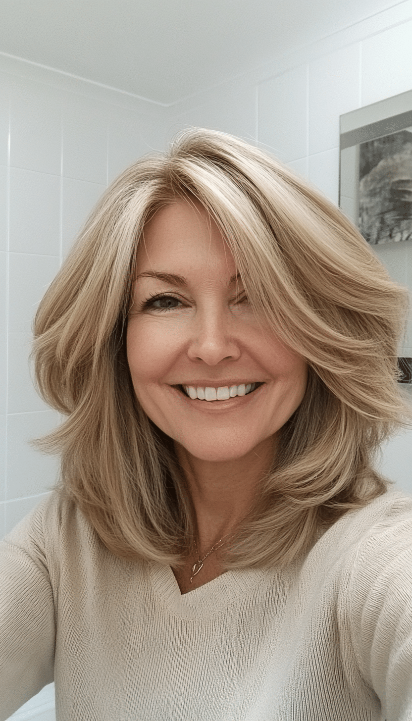26. Beige Blonde Soft Layered Shag (Shag Haircuts For Women Over 50) - Shag Haircuts For Women Over 50