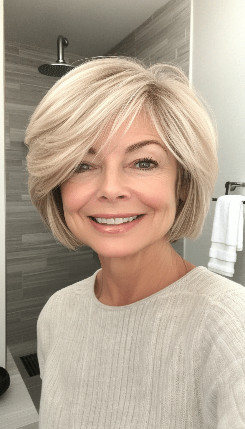 4. Feathered Bob in Sandy Blonde (Short Hairstyles For Older Women) - Short Hairstyles For Older Women