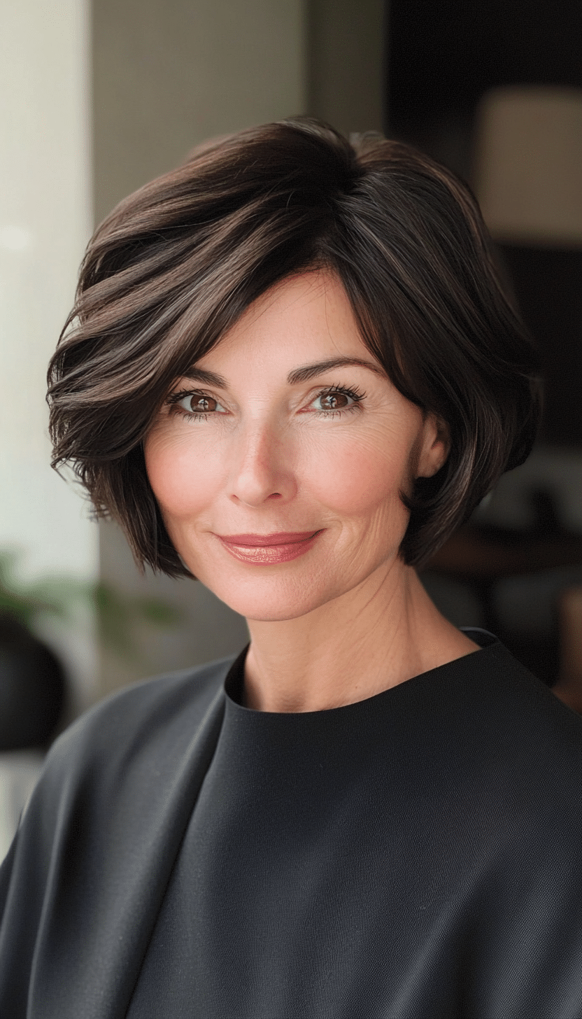 5. Classic French Bob in Deep Espresso (Short Hairstyles For Older Women) - Short Hairstyles For Older Women