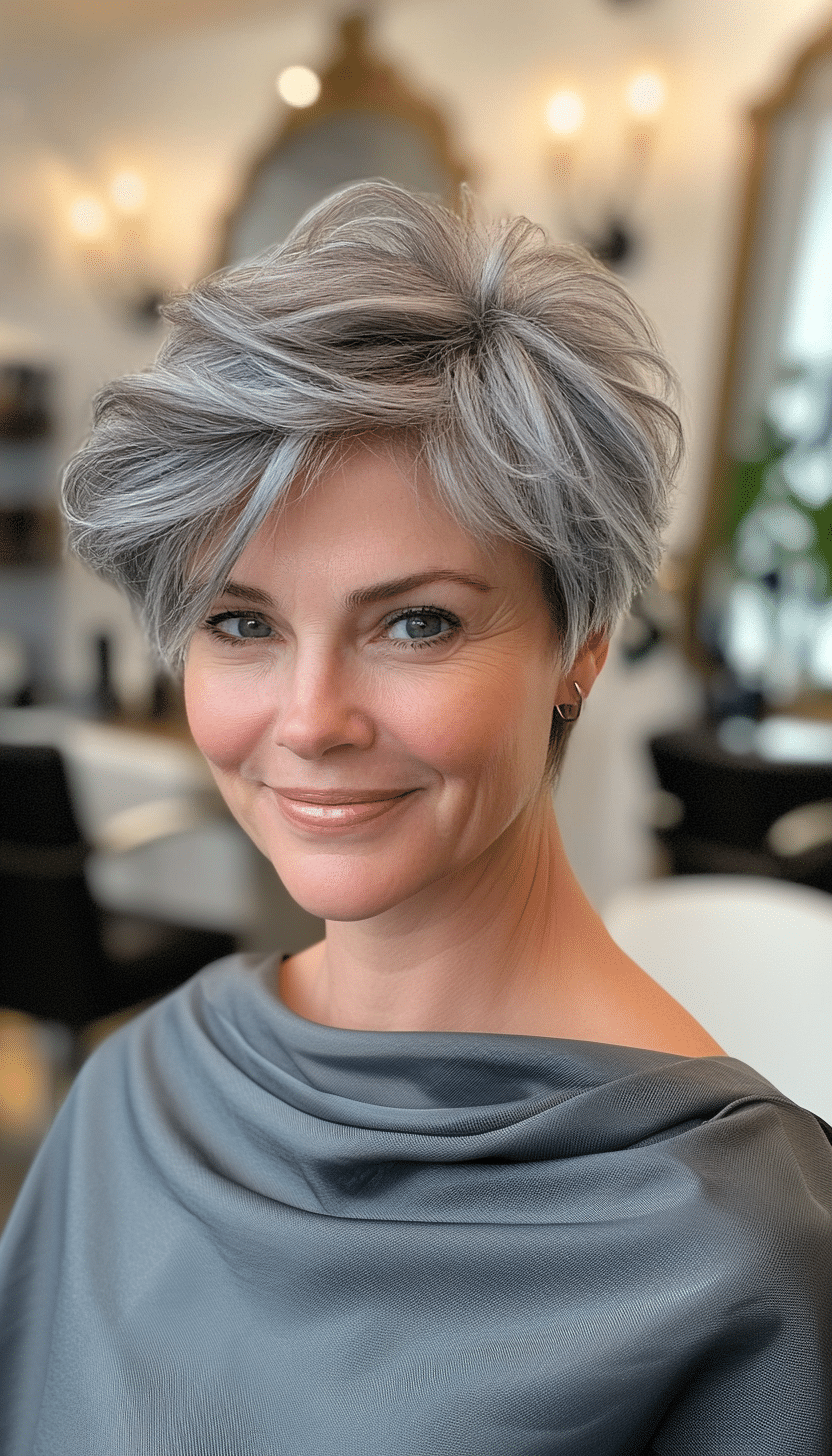 8. Textured Pixie in Natural Gray Blend (Short Hairstyles For Older Women) - Short Hairstyles For Older Women