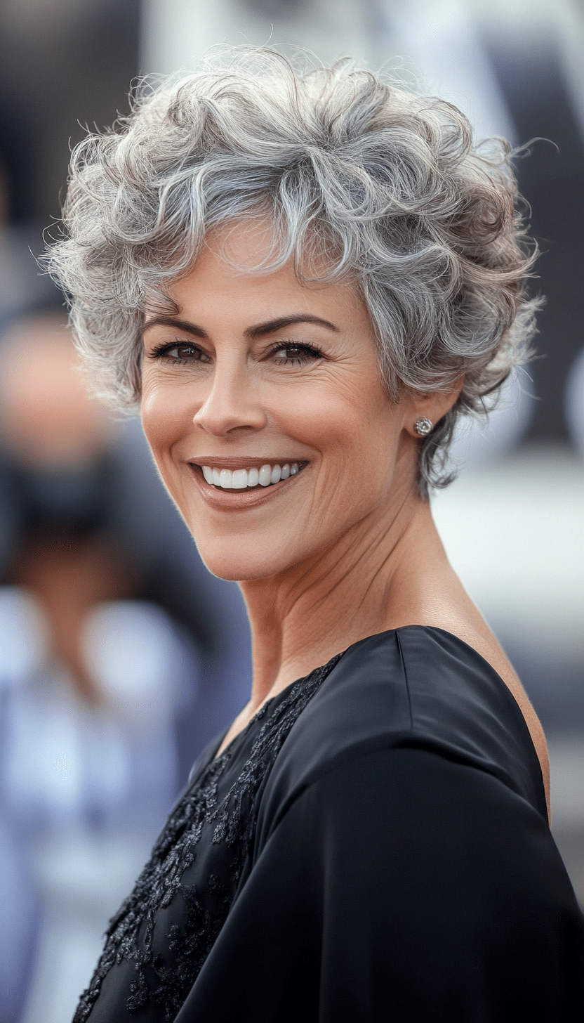 11. Curly Tapered Cut in Natural Salt and Pepper (Short Hairstyles For Older Women) - Short Hairstyles For Older Women
