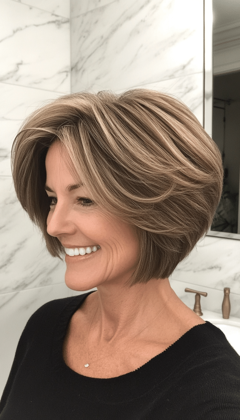14. Stacked Bob in Medium Ash Brown (Short Hairstyles For Older Women) - Short Hairstyles For Older Women