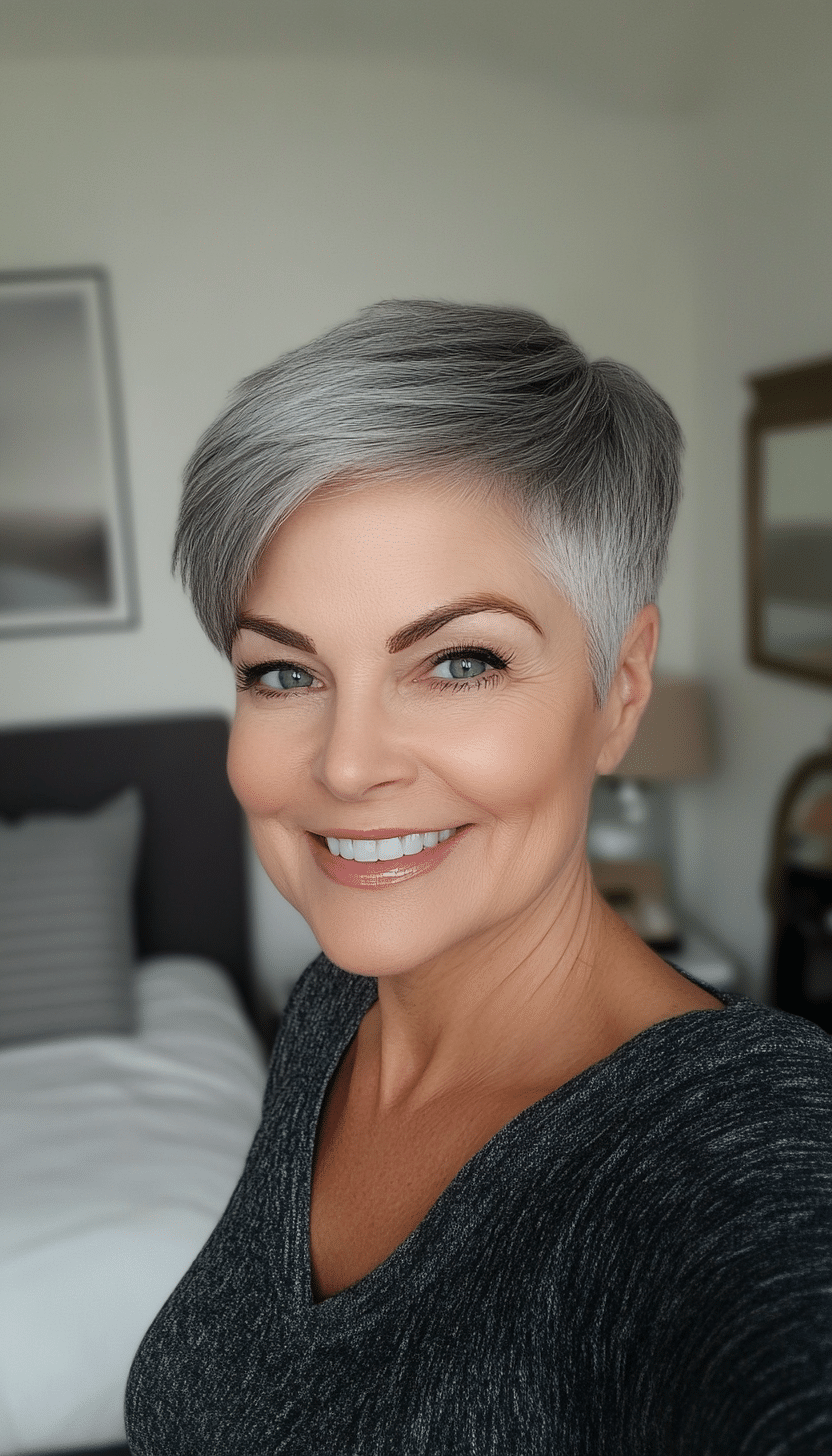 15. Pixie Cut with Soft Undercut in Charcoal Gray (Short Hairstyles For Older Women) - Short Hairstyles For Older Women