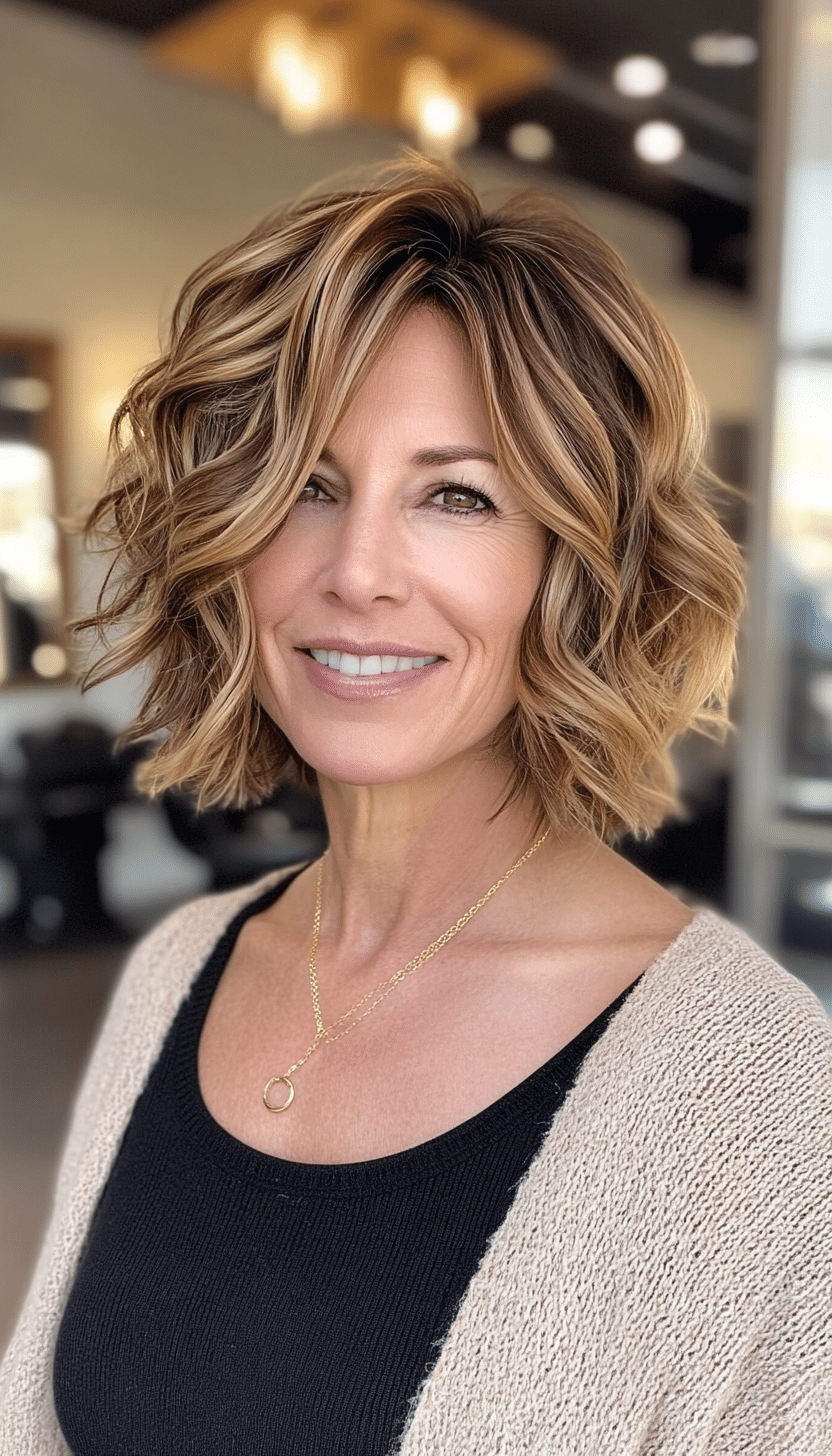 16. Wavy Bob with Face-Framing Layers in Dark Honey Blonde (Short Hairstyles For Older Women) - Short Hairstyles For Older Women