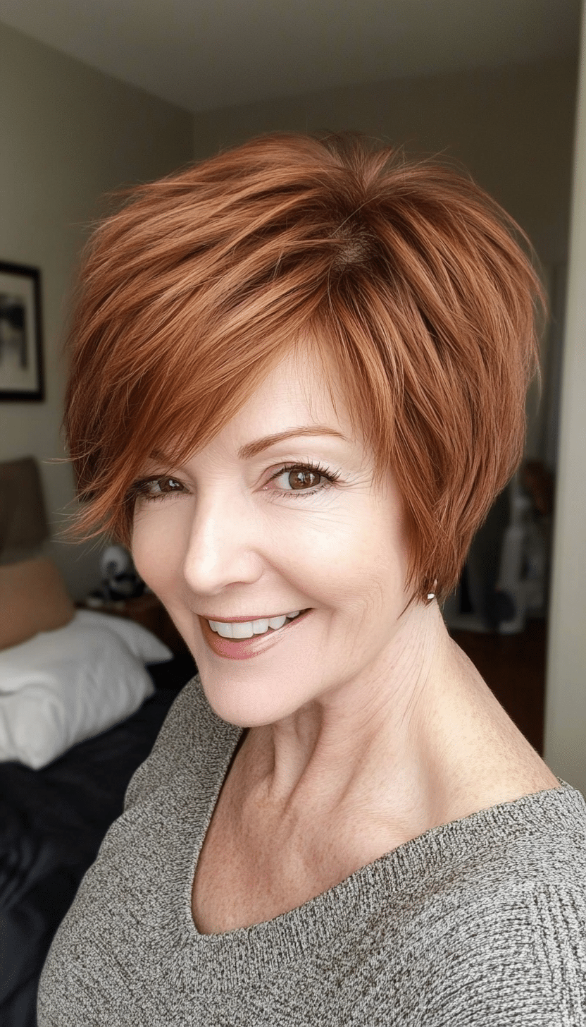 17. Short Choppy Crop in Warm Auburn Brown (Short Hairstyles For Older Women) - Short Hairstyles For Older Women