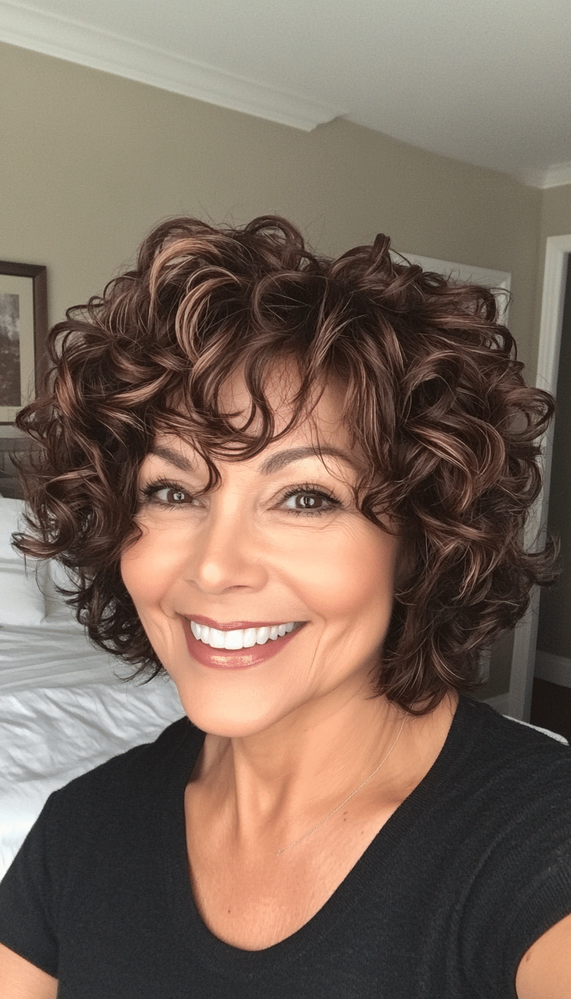 20. Curly Bob with Layers in Dark Mahogany Brown (Short Hairstyles For Older Women) - Short Hairstyles For Older Women