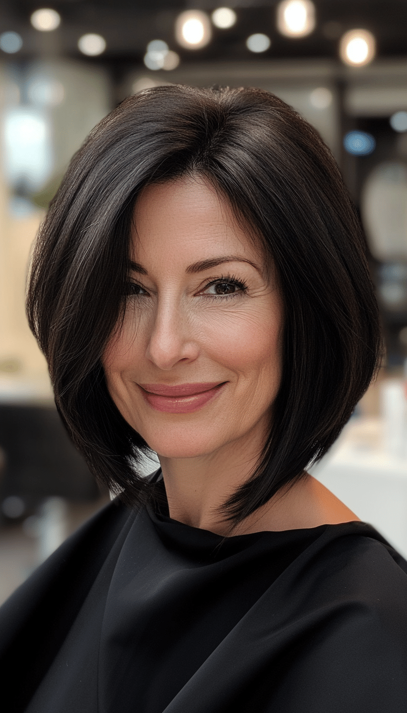 21. Sleek Straight Bob in Natural Black (Short Hairstyles For Older Women) - Short Hairstyles For Older Women
