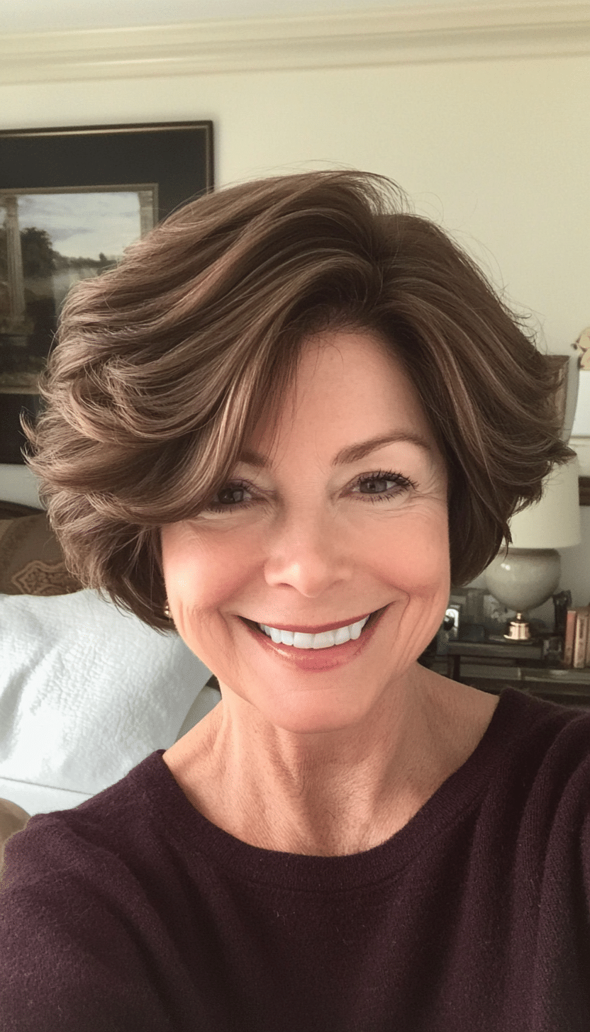 25. Layered Crop with Subtle Waves in Rich Chocolate Brown (Short Hairstyles For Older Women) - Short Hairstyles For Older Women