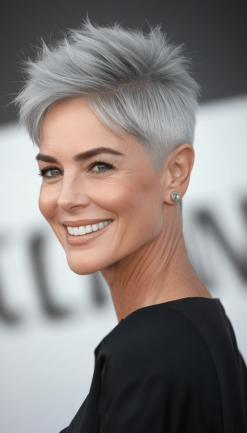 27. Modern Buzz Cut in Platinum Silver (Short Hairstyles For Older Women) - Short Hairstyles For Older Women