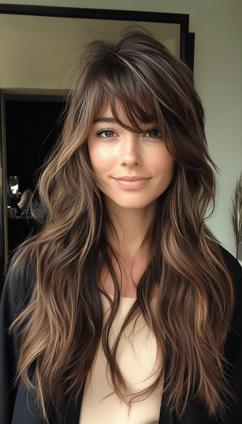 10. Boho Layers with Sun-Kissed Brown Highlights (Haircuts For Long Hair With Layers) - Haircuts For Long Hair With Layers