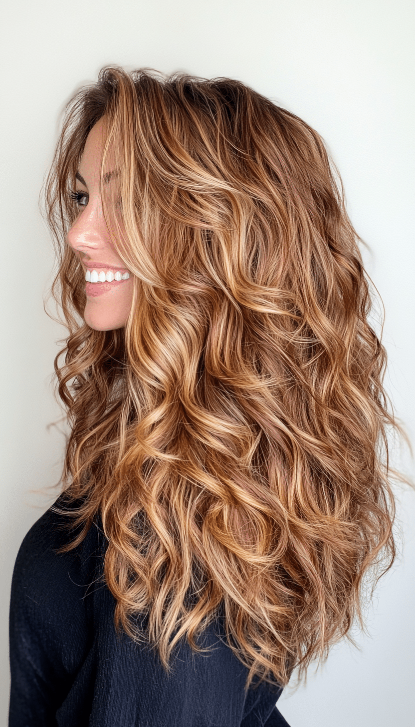 12. Layered Curls with Cinnamon Spice Highlights (Haircuts For Long Hair With Layers) - Haircuts For Long Hair With Layers