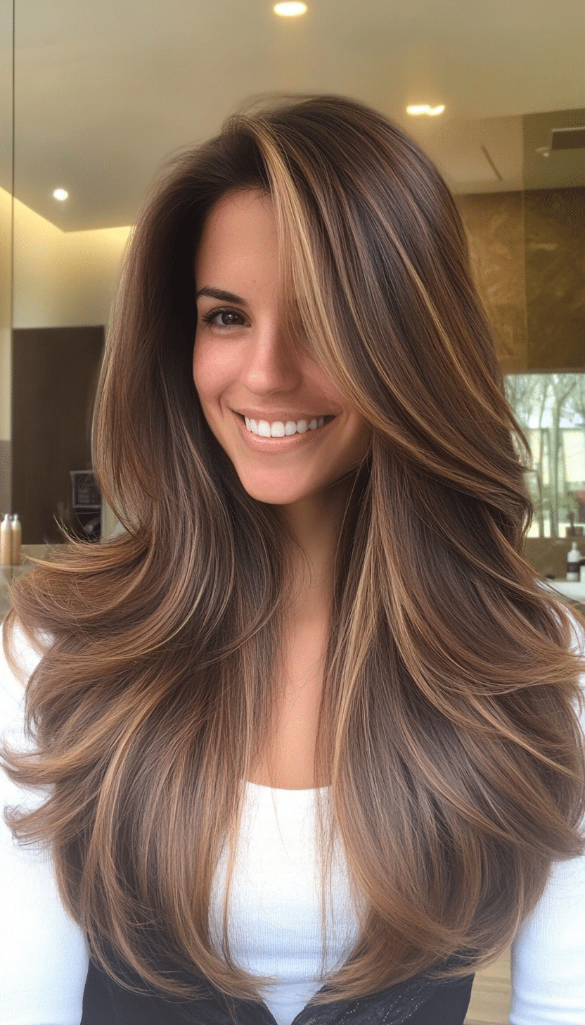 18. Long Layers with Soft Walnut Highlights (Haircuts For Long Hair With Layers) - Haircuts For Long Hair With Layers