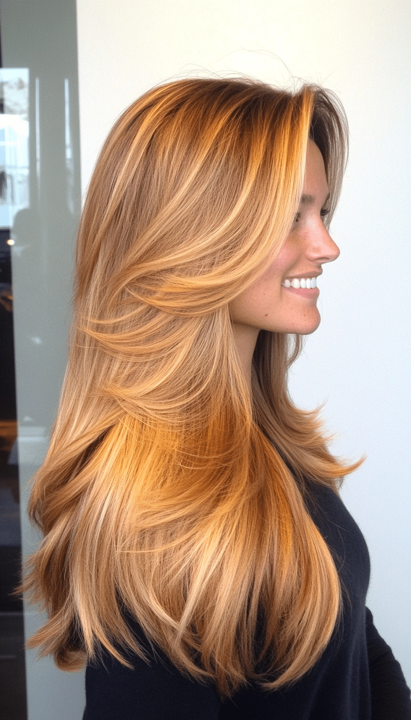 25. Feathered Ends with Maple Syrup Tint (Haircuts For Long Hair With Layers) - Haircuts For Long Hair With Layers