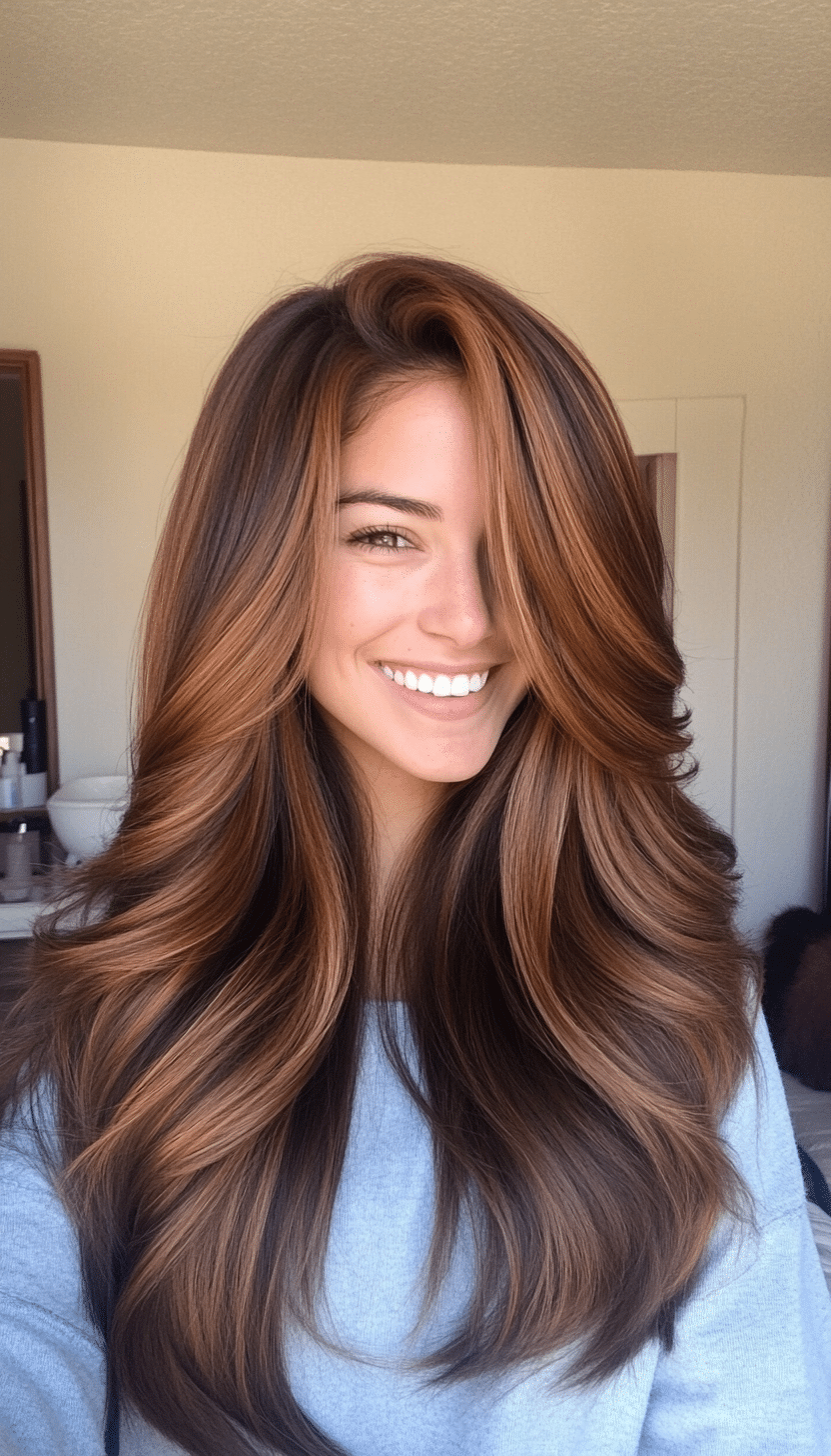 26. Long Layers with Chestnut Brown Balayage (Haircuts For Long Hair With Layers) - Haircuts For Long Hair With Layers