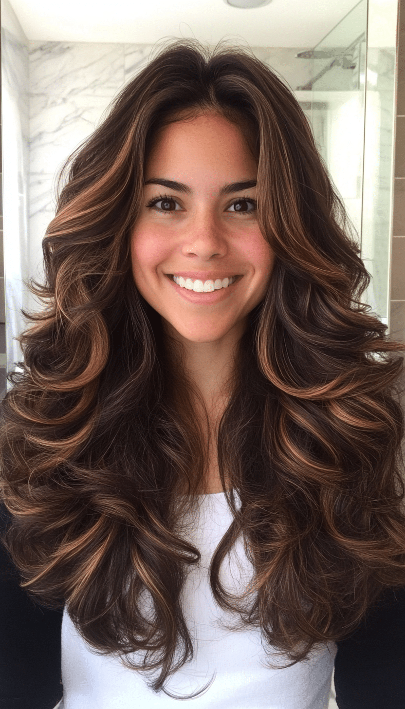 27. Layered Curls with Hazelnut Highlights (Haircuts For Long Hair With Layers) - Haircuts For Long Hair With Layers