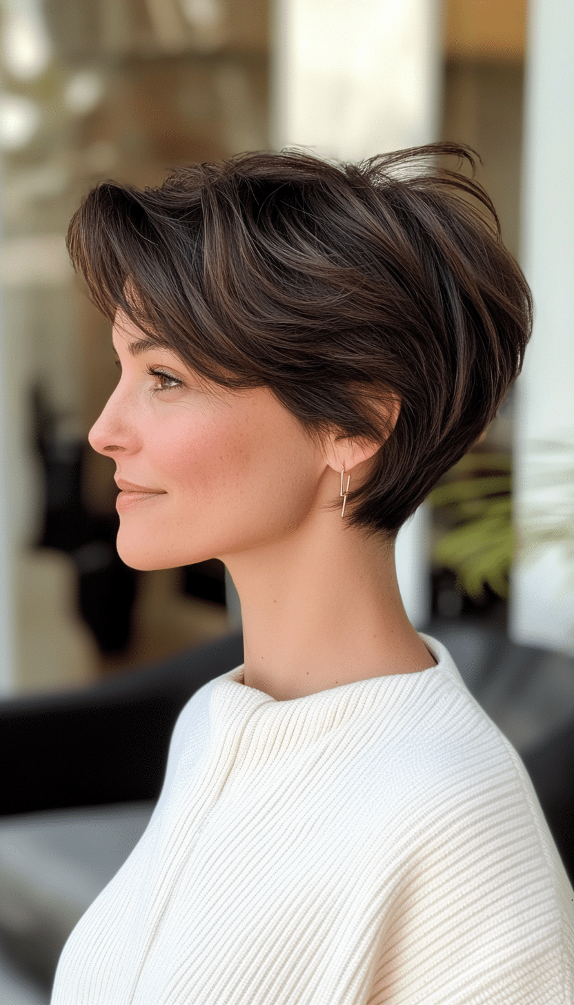 3. Tousled Dark Chocolate Pixie (Pixie Hairstyles For Thin Hair) - Pixie Hairstyles For Thin Hair