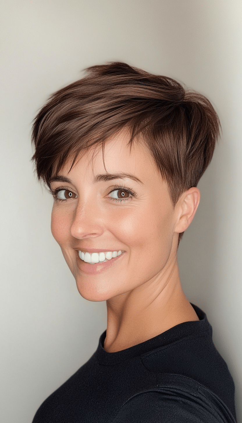 6. Sleek Espresso Pixie Cut (Pixie Hairstyles For Thin Hair) - Pixie Hairstyles For Thin Hair
