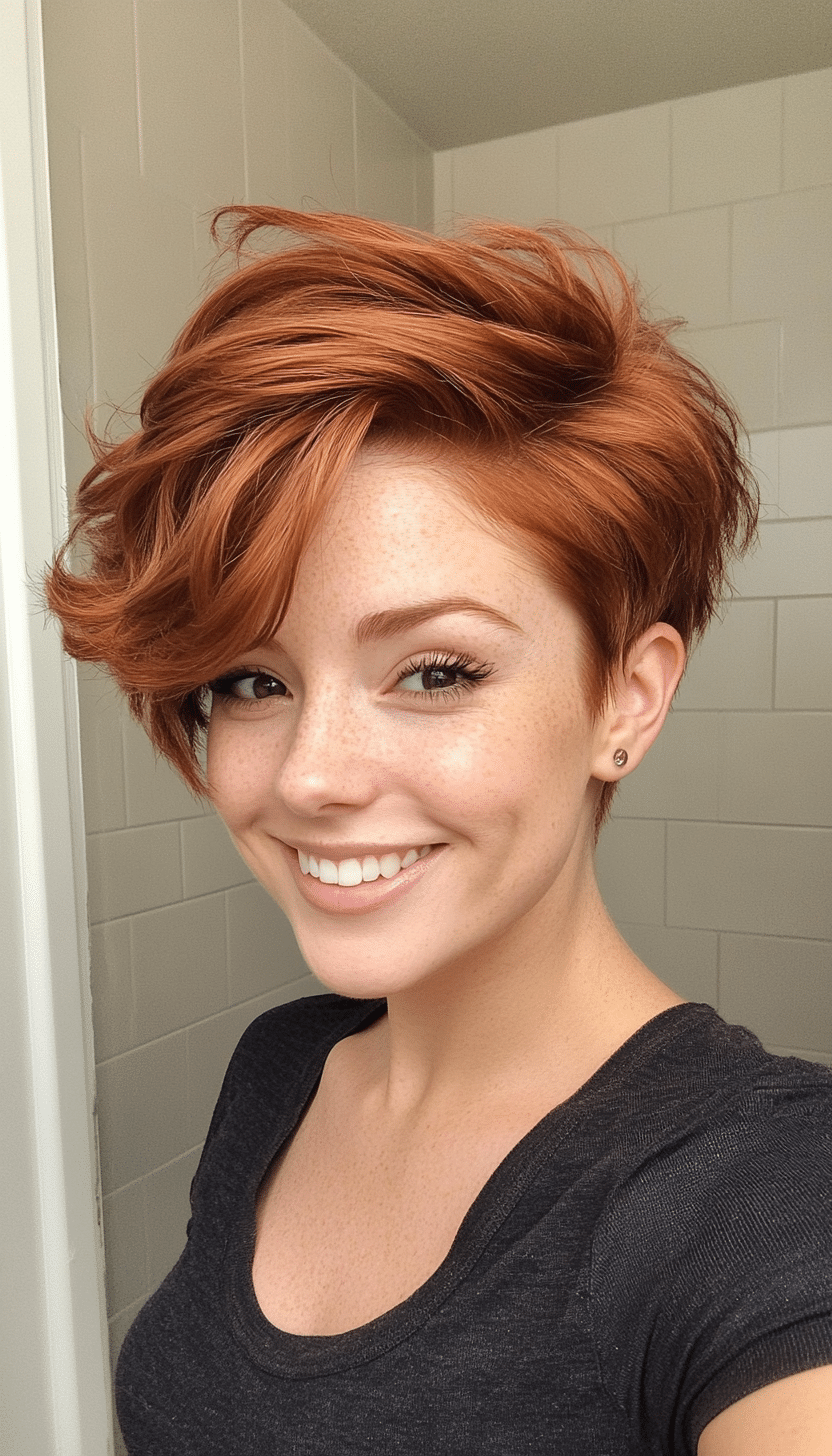 18. Rich Auburn Pixie with Voluminous Crown (Pixie Hairstyles For Thin Hair) - Pixie Hairstyles For Thin Hair