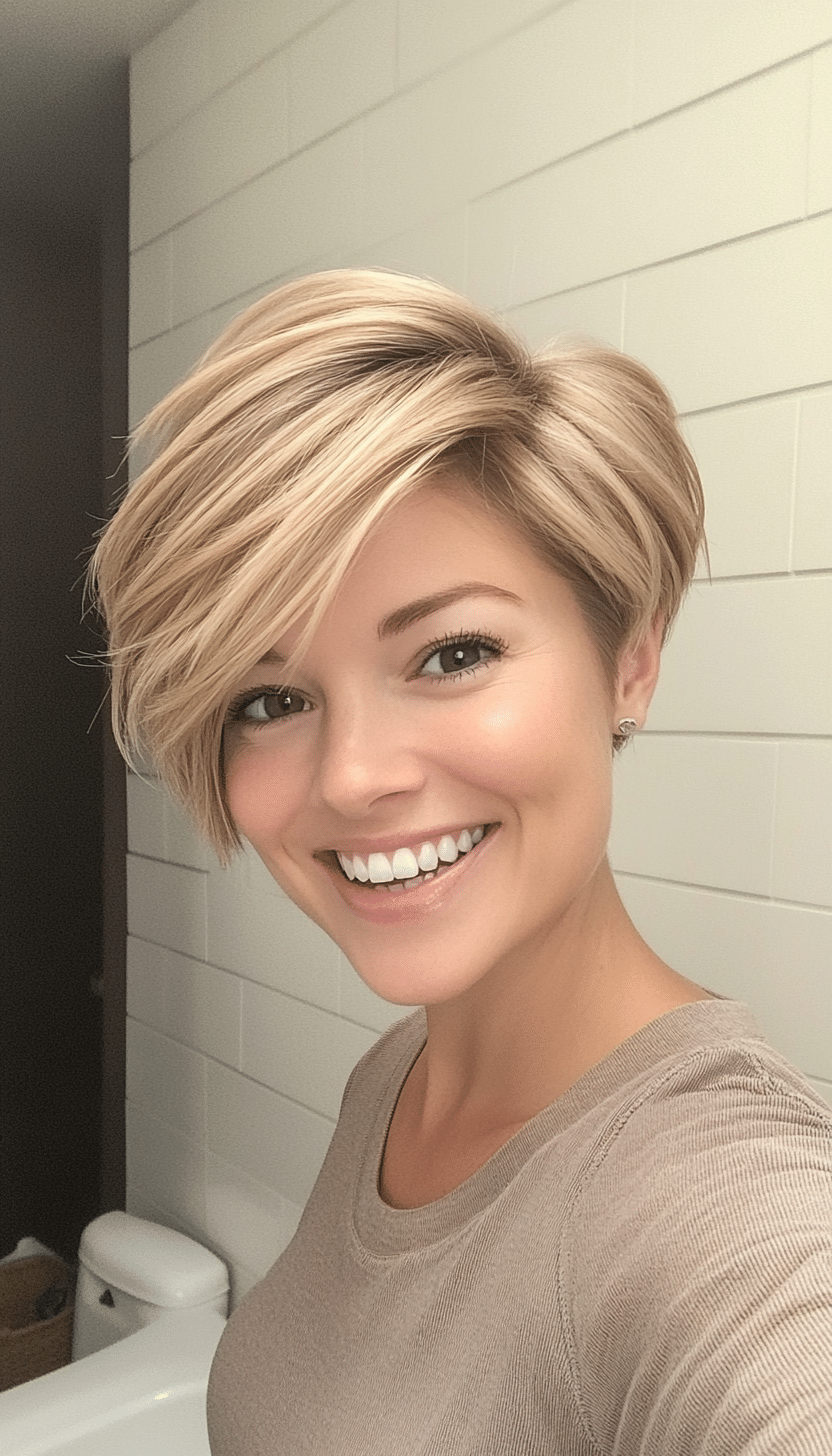 19. Wheat Blonde Pixie with Face-Framing Layers (Pixie Hairstyles For Thin Hair) - Pixie Hairstyles For Thin Hair