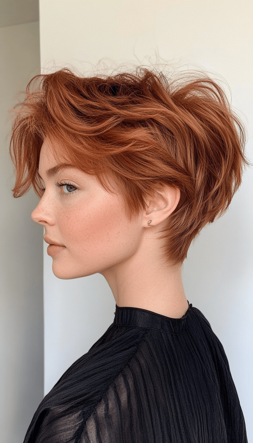 21. Copper Brown Pixie with Tousled Crown (Pixie Hairstyles For Thin Hair) - Pixie Hairstyles For Thin Hair