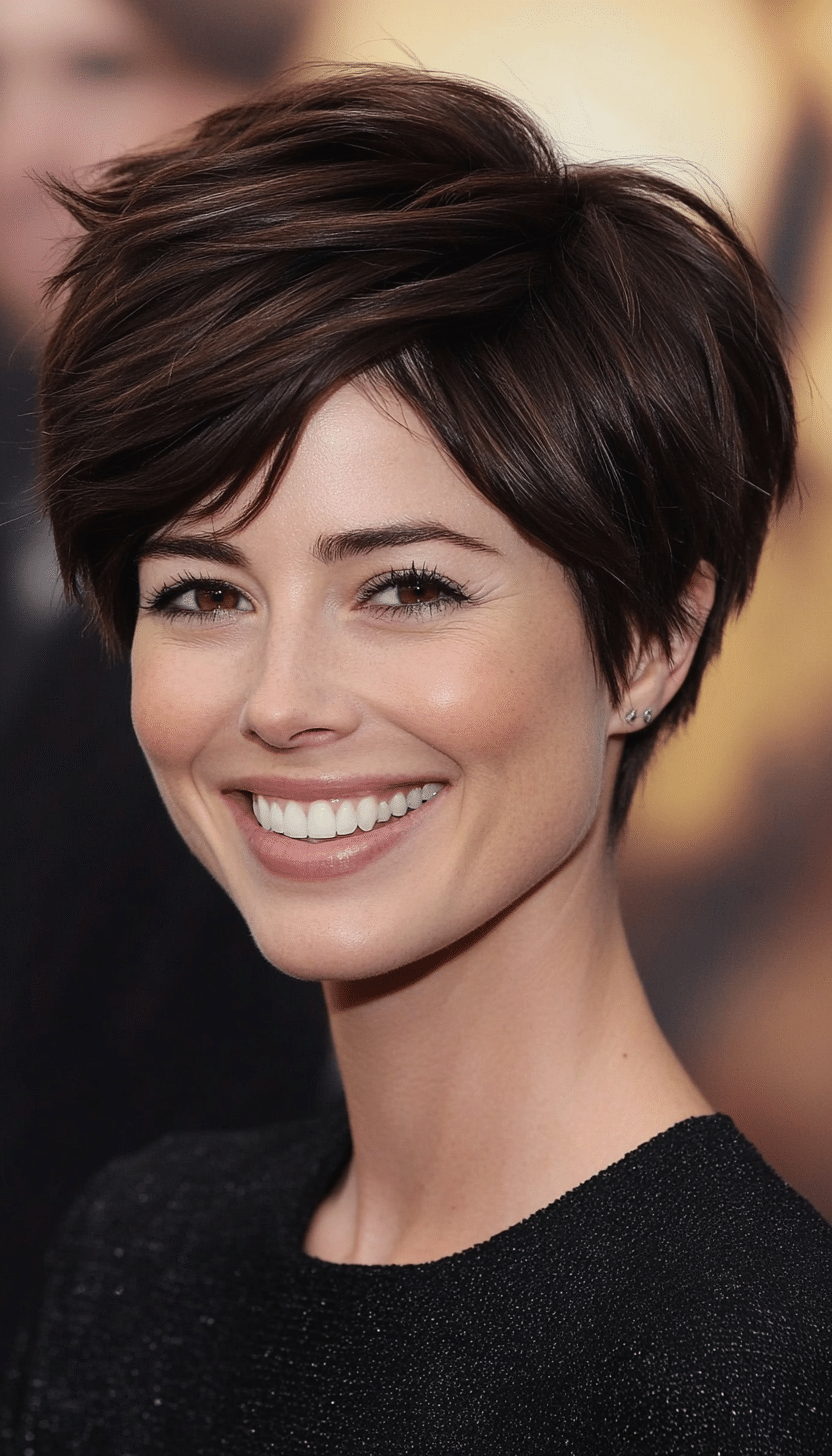 27. Dark Chocolate Layered Pixie Cut (Pixie Hairstyles For Thin Hair) - Pixie Hairstyles For Thin Hair