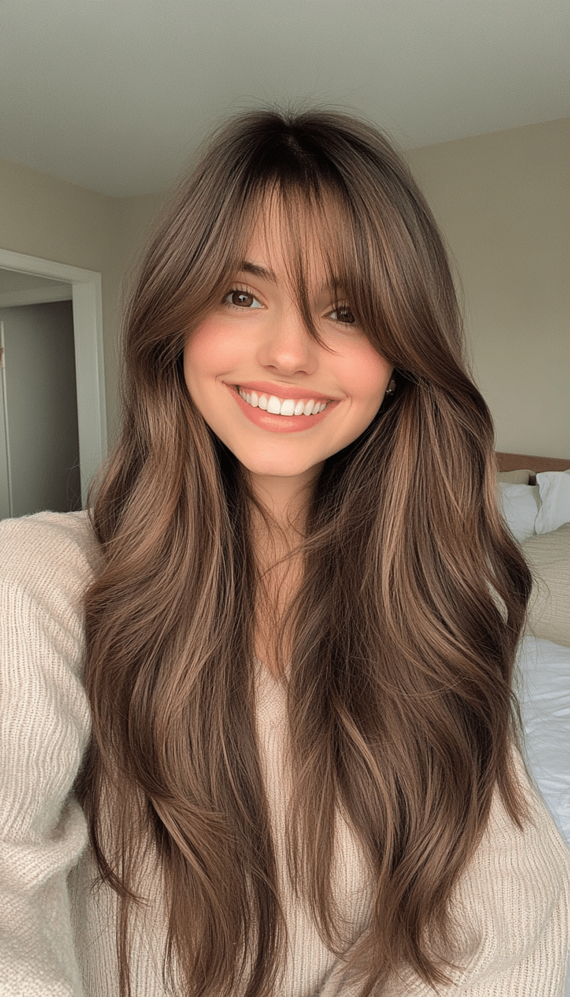 6. Curtain Bangs with Maple Brown (Haircuts For Long Brown Hair) - Haircuts For Long Brown Hair