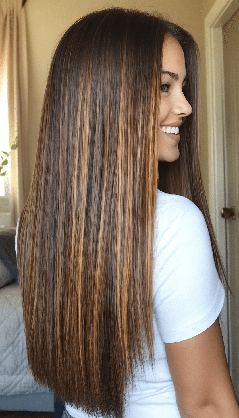 10. Straight Cut with Honey Brown Highlights (Haircuts For Long Brown Hair) - Haircuts For Long Brown Hair