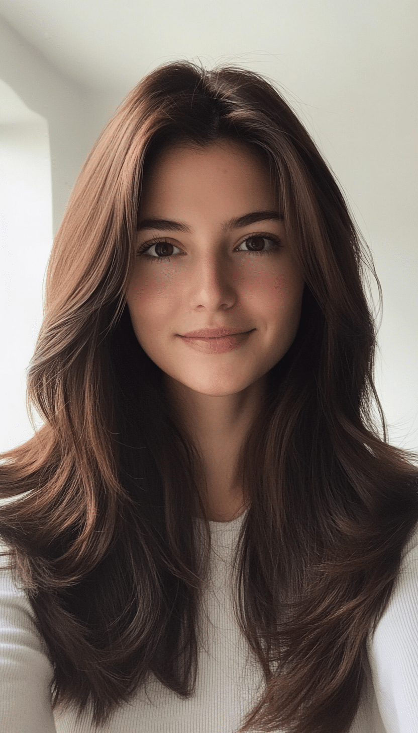 25. Tucked-In Layers with Rich Hazelnut Brown (Haircuts For Long Brown Hair) - Haircuts For Long Brown Hair