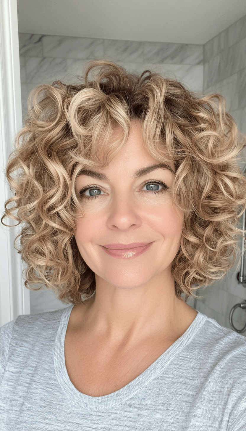 4. Feathered Curly Crop in Golden Blonde (Short Curly Hairstyles For Women Over 50) - Short Curly Hairstyles For Women Over 50