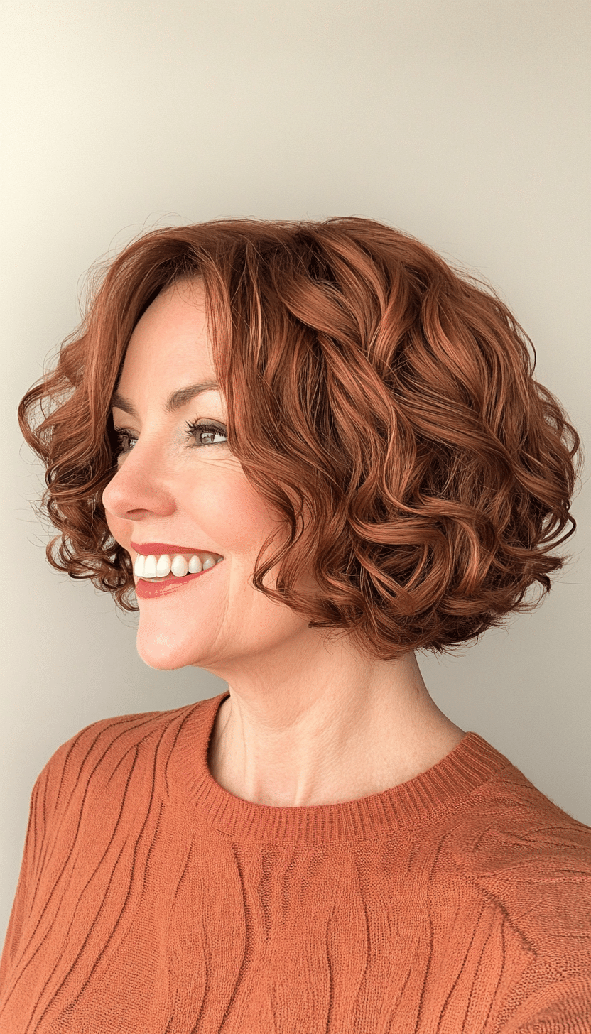 6. Classic French Bob in Deep Auburn (Short Curly Hairstyles For Women Over 50) - Short Curly Hairstyles For Women Over 50