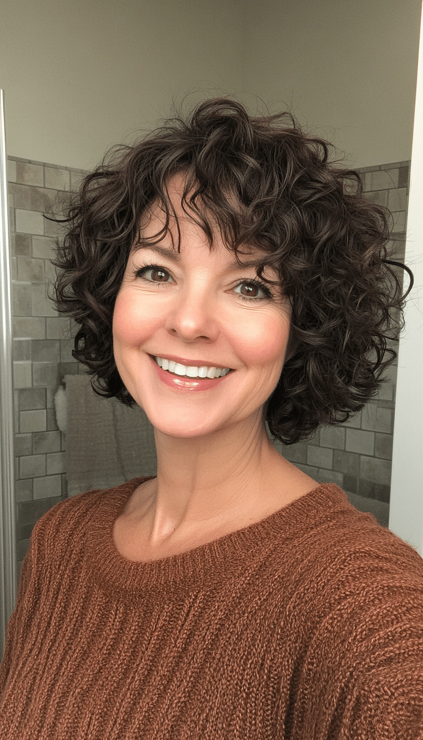 7. Shaggy Curly Lob in Dark Mocha (Short Curly Hairstyles For Women Over 50) - Short Curly Hairstyles For Women Over 50
