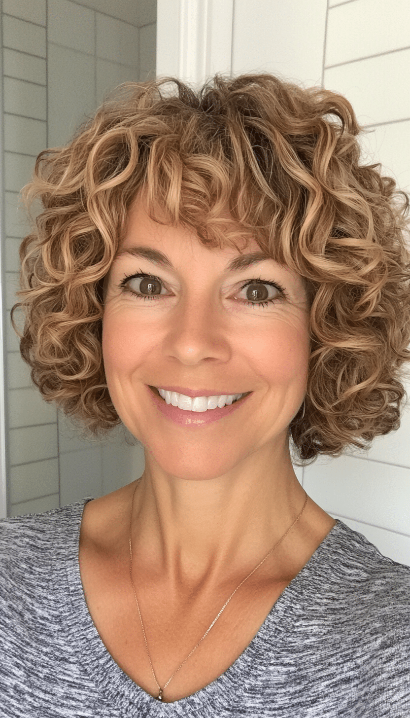 9. Rounded Layered Bob in Warm Honey Blonde (Short Curly Hairstyles For Women Over 50) - Short Curly Hairstyles For Women Over 50