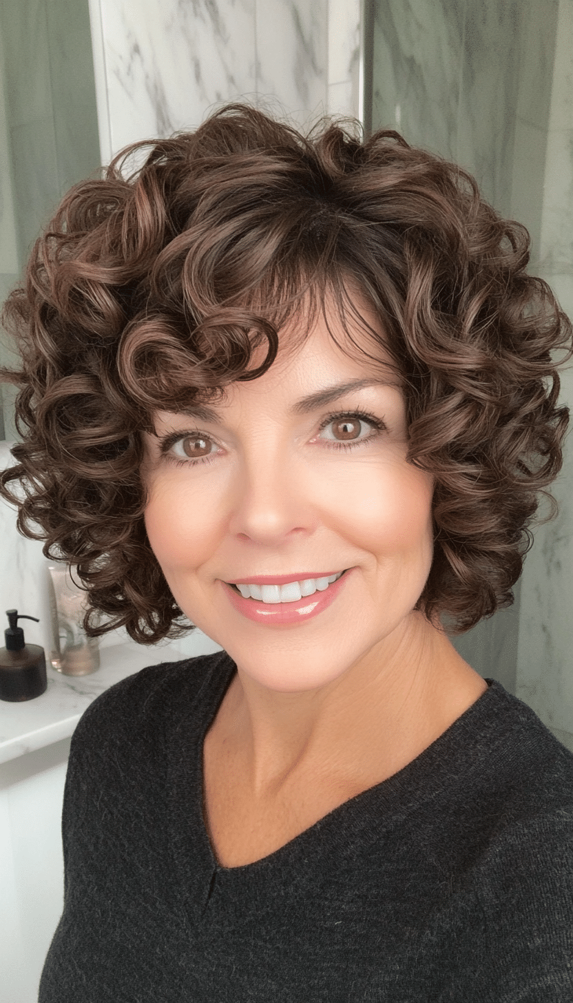 13. Short Spiral Bob in Deep Chocolate Brown (Short Curly Hairstyles For Women Over 50) - Short Curly Hairstyles For Women Over 50